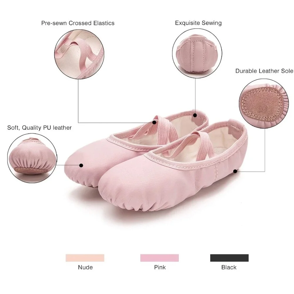 Kids Pink Ballet Dance Shoes Little Kid Size 1.5‎ PU Leather Pre Sewn Elastics